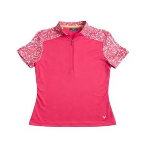 Callaway Women's Pink Opti-dri 1/4 Zip Floral Sleeve Golf Shirt Size M
